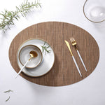 Set de Table Rond Ovale Style Bambou Marron en Plastique Tissu PVC (2 Pièces)