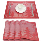 Set de Table Noel en Plastique Rigide de Design Rectangulaire Rouge Haute Qualité (4 Pièces)