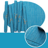 Set de Table Rond Ovale Style Bambou Bleu Turquoise en Plastique Tissu PVC (2 Pièces)