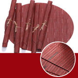 Set de Table Rond Ovale Style Bambou Rouge en Plastique Tissu PVC (2 Pièces)