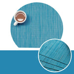 Set de Table Rond Coupé Style Bambou Bleu Turquoise en Plastique Vinyl